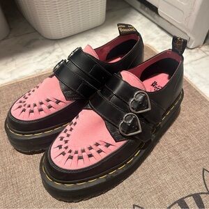 Dr. Martens x Lazy Oaf Black and Pink Creepers with Heart Buckles